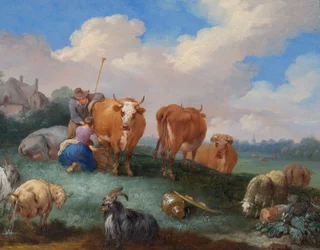 Shepherds with Cows and Sheep in a Landscape